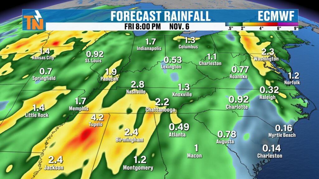 European model rainfall forecast for the big pattern change, Friday evening, November 6
