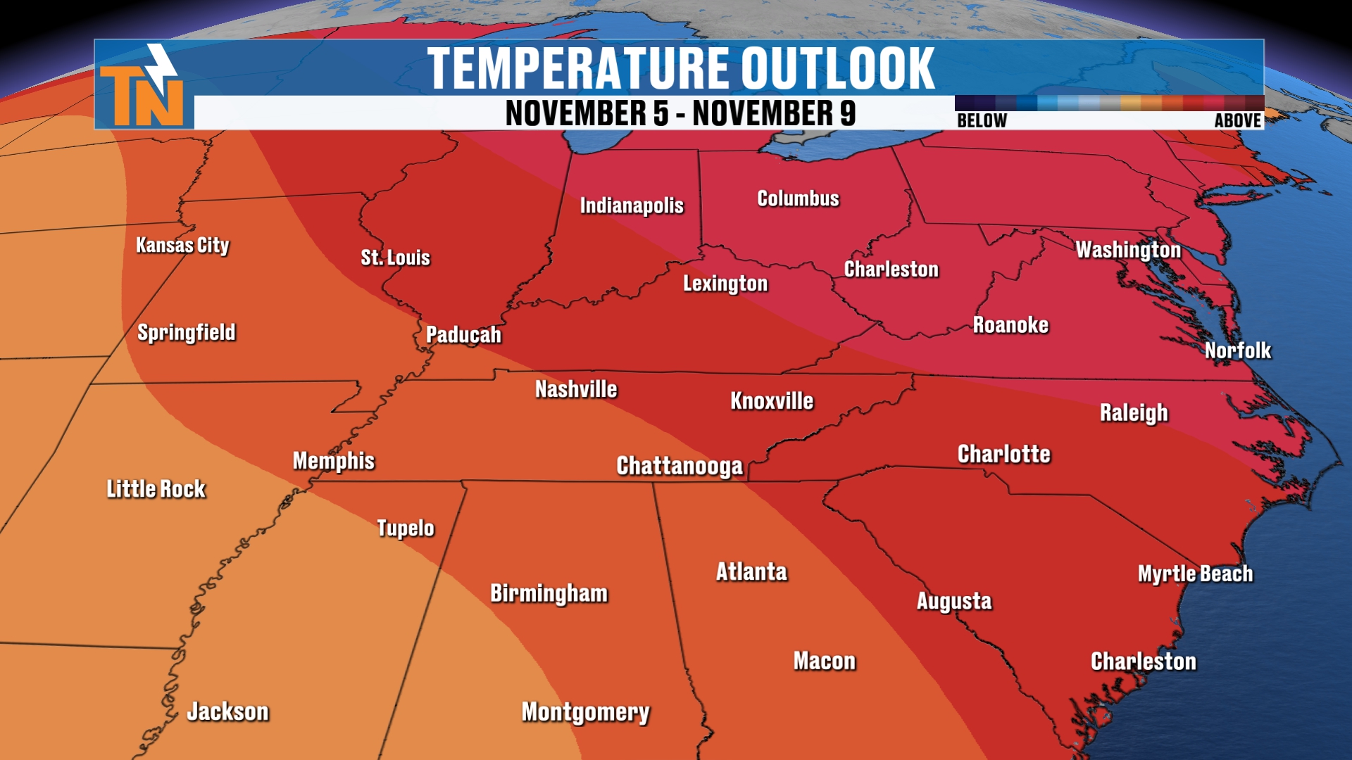 Climate Prediction Center temperature outlook, November 5 through November 9